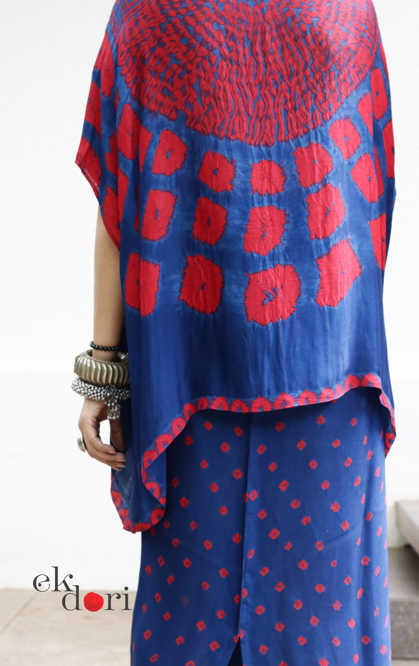 Bandhani Modal Co-ord Skirt Set 'Neela Ambar' : 2 Piece Skirt &amp; Bandhani Top Set