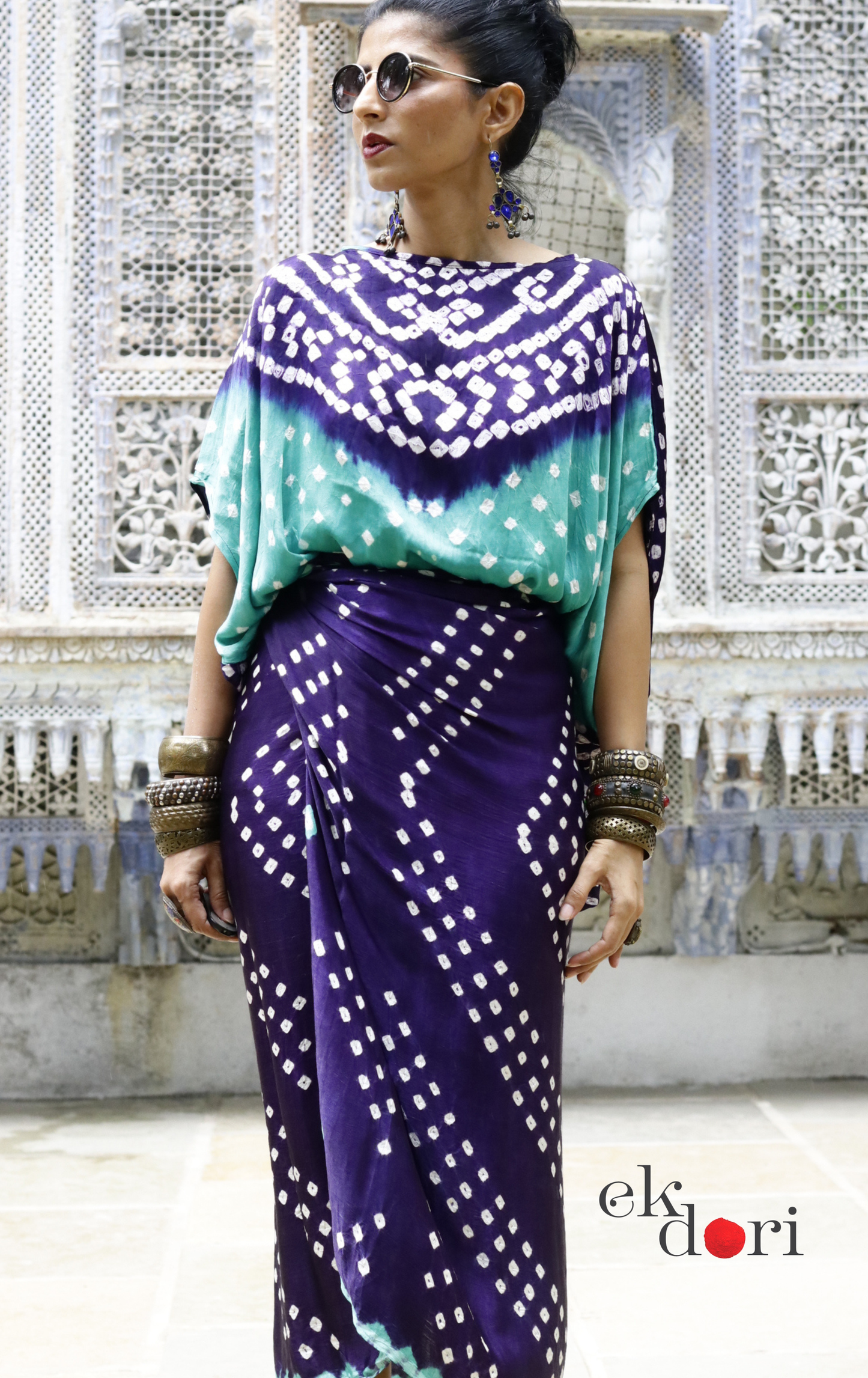 Bandhani Modal Co-ord Skirt Set 'Ocean' : 2 Piece Skirt & Bandhani Top Set