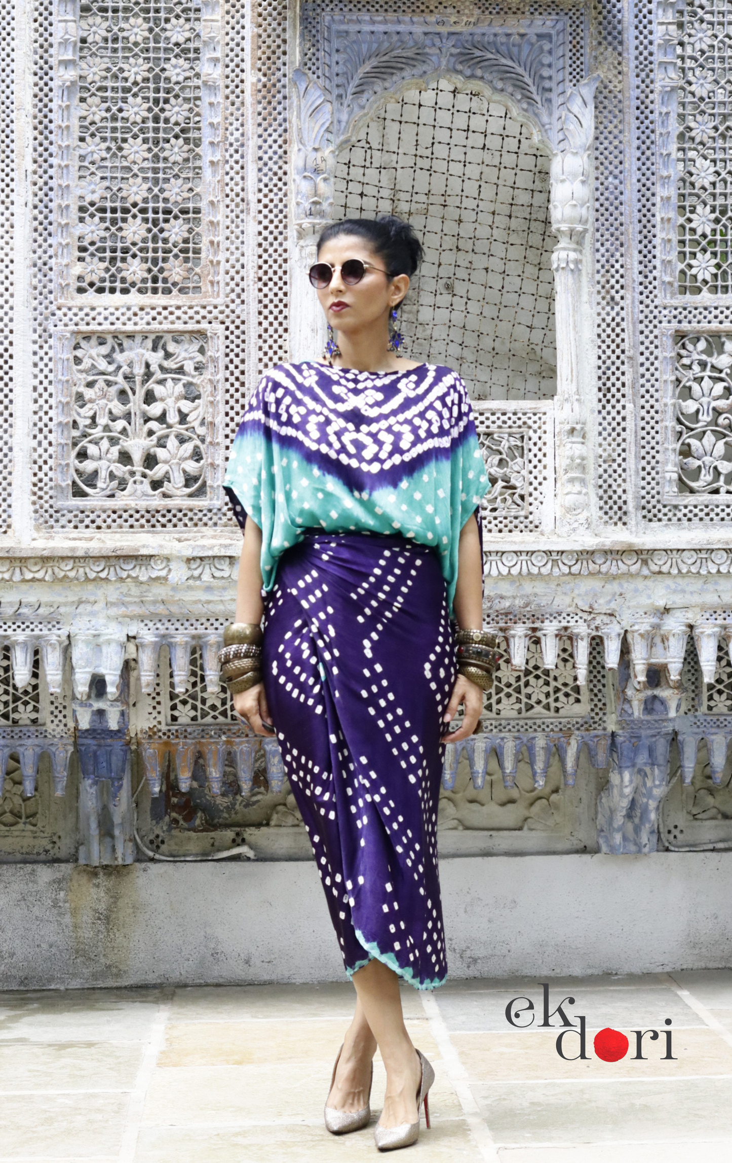 Bandhani Modal Co-ord Skirt Set 'Ocean' : 2 Piece Skirt & Bandhani Top Set