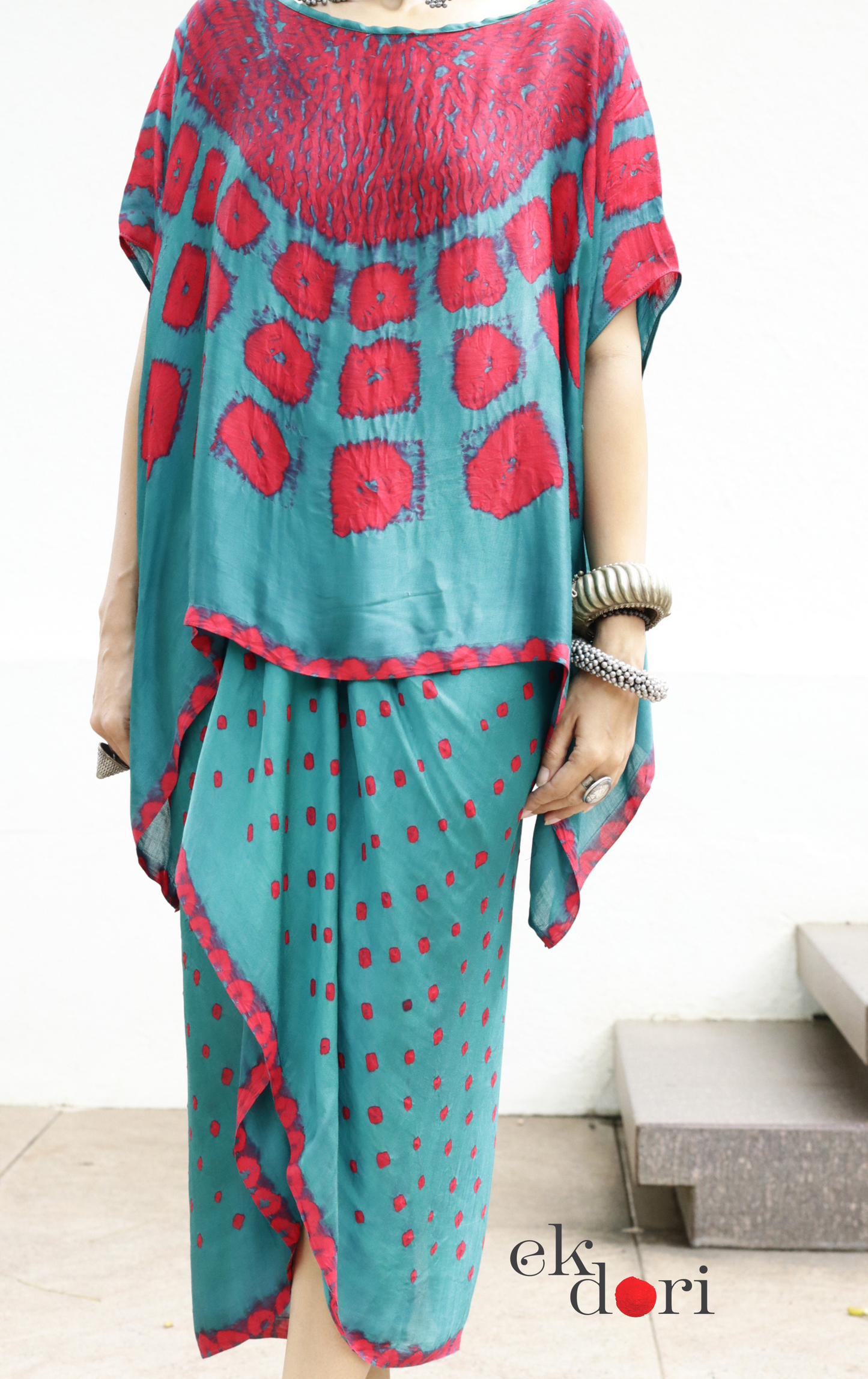 Shibori Modal Co-ord Skirt Set 'Gulmohar Tree' : 2 Piece Bandhani Skirt &Shibori Top Set