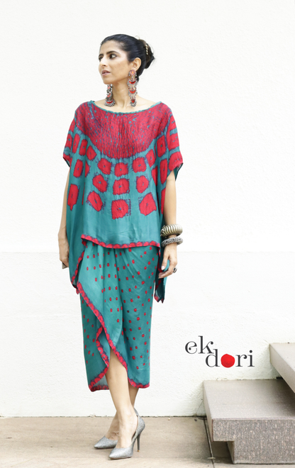 Shibori Modal Co-ord Skirt Set 'Gulmohar Tree' : 2 Piece Bandhani Skirt &Shibori Top Set
