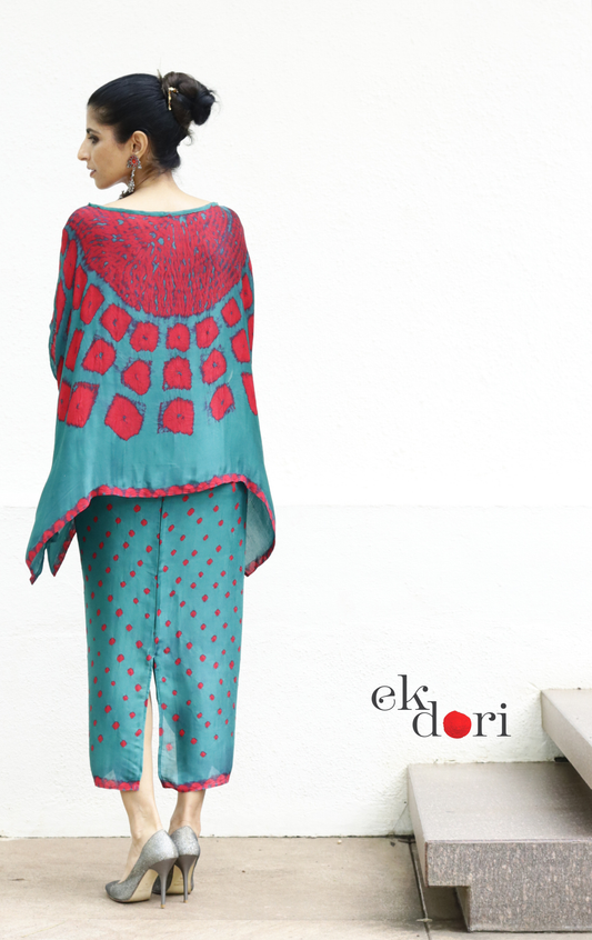 Shibori Modal Co-ord Skirt Set 'Gulmohar Tree' : 2 Piece Bandhani Skirt &Shibori Top Set