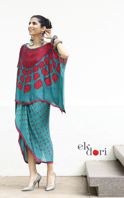 Shibori Modal Co-ord Skirt Set 'Gulmohar Tree' : 2 Piece Bandhani Skirt &Shibori Top Set