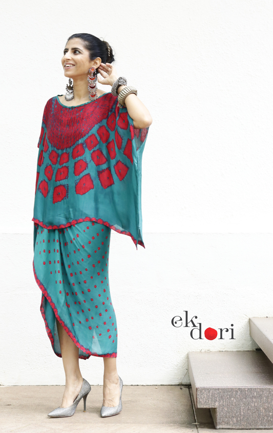 Shibori Modal Co-ord Skirt Set 'Gulmohar Tree' : 2 Piece Bandhani Skirt &Shibori Top Set