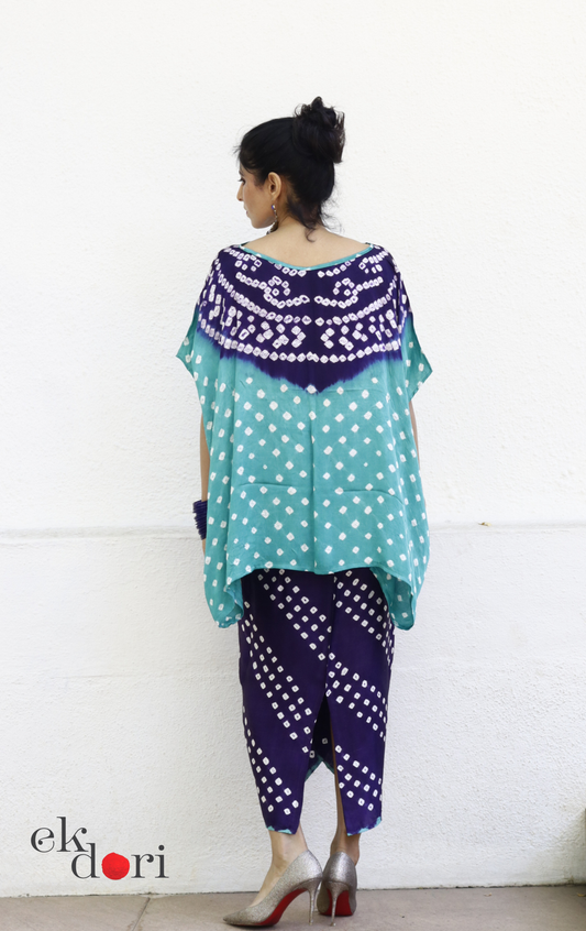 Bandhani Modal Co-ord Skirt Set 'Ocean' : 2 Piece Skirt & Bandhani Top Set