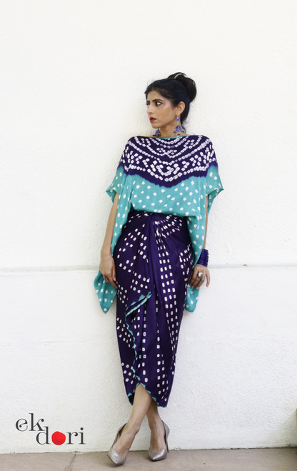 Bandhani Modal Co-ord Skirt Set 'Ocean' : 2 Piece Skirt & Bandhani Top Set