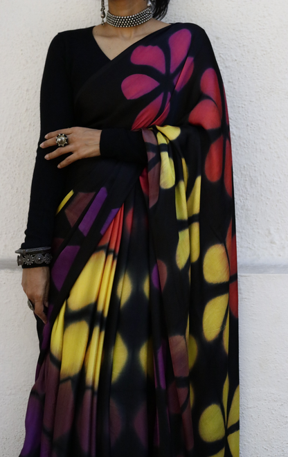 Buy Clamp Dye Designer Saree Online : 'Midnight Blooms' Clamp Dye Saree