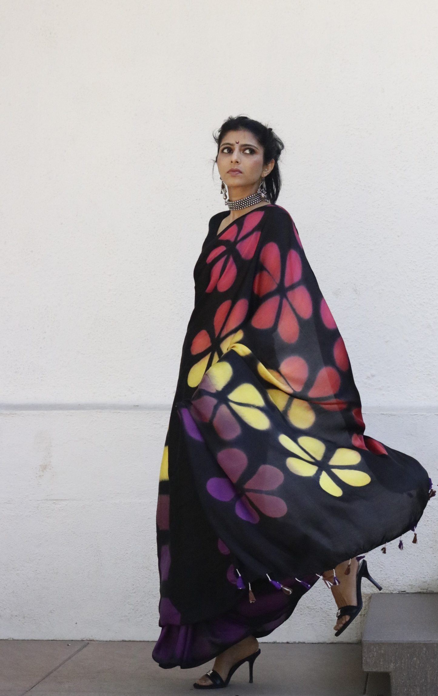 Buy Clamp Dye Designer Saree Online : 'Midnight Blooms' Clamp Dye Saree