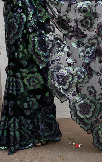 An Evening In Paris Floral Sequin Saree : 'An Evening In Paris' Sequin Cocktail Saree : Sequin Bollywood Saree