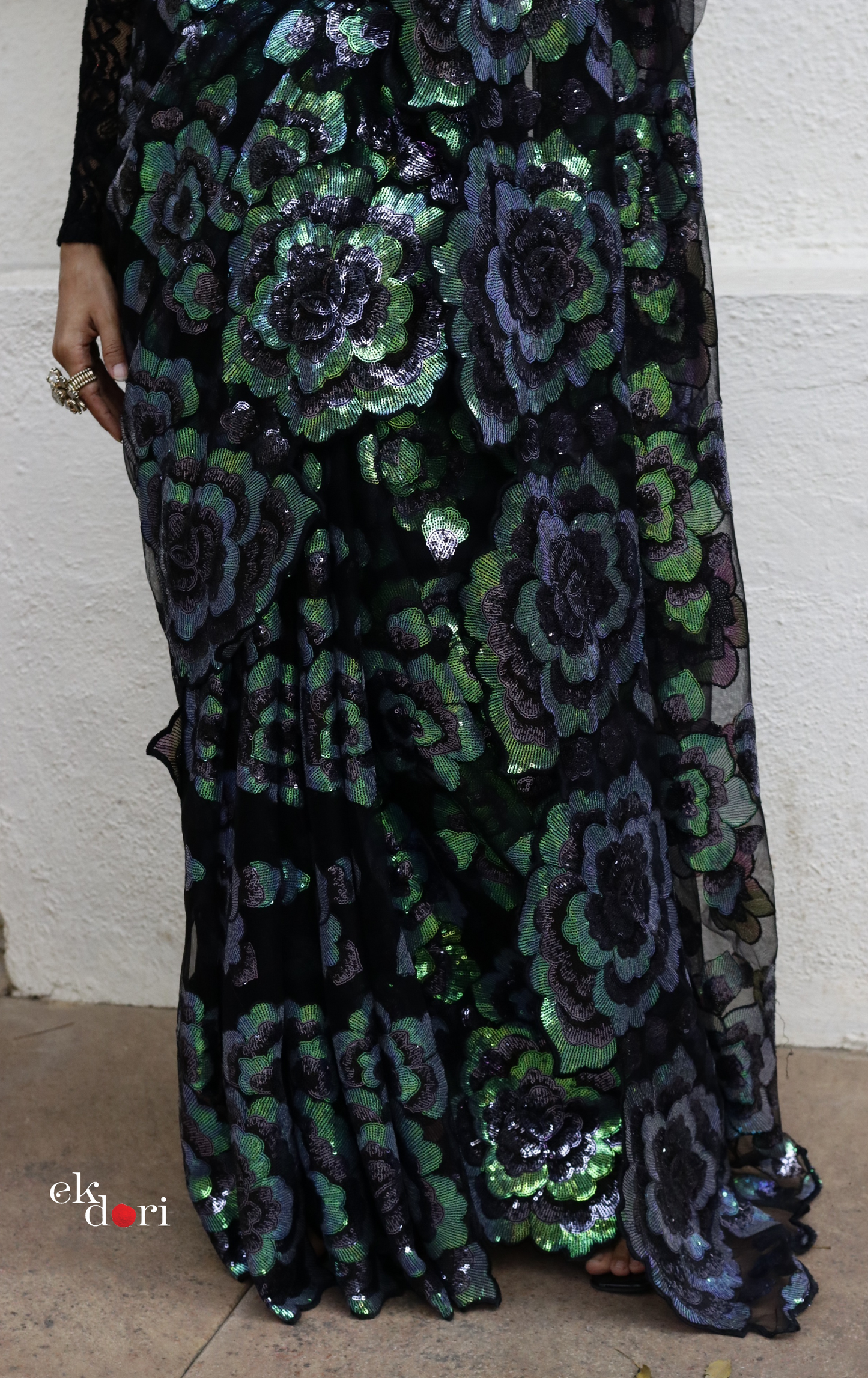 An Evening In Paris Floral Sequin Saree : 'An Evening In Paris' Sequin Cocktail Saree : Sequin Bollywood Saree