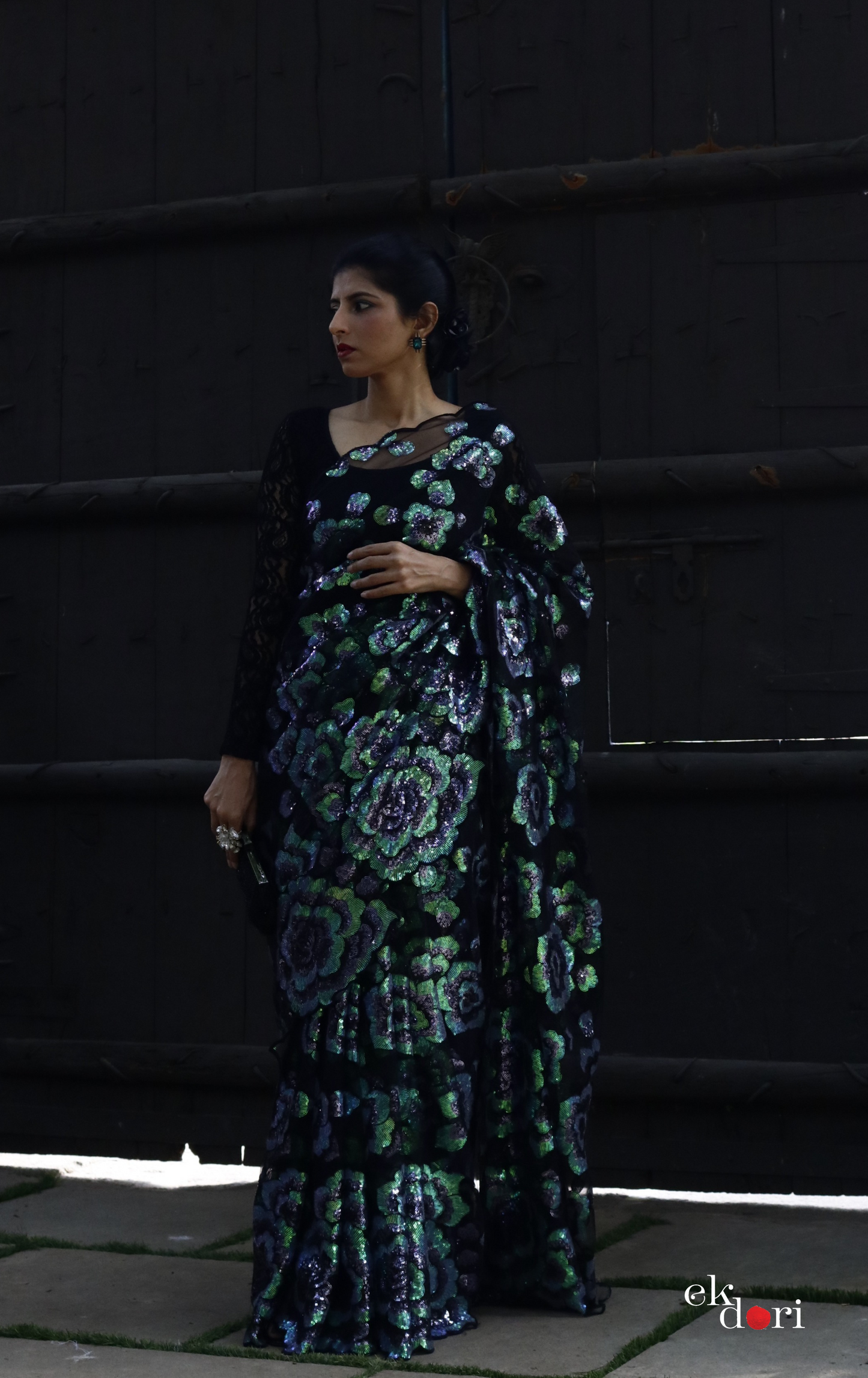 An Evening In Paris Floral Sequin Saree : 'An Evening In Paris' Sequin Cocktail Saree : Sequin Bollywood Saree