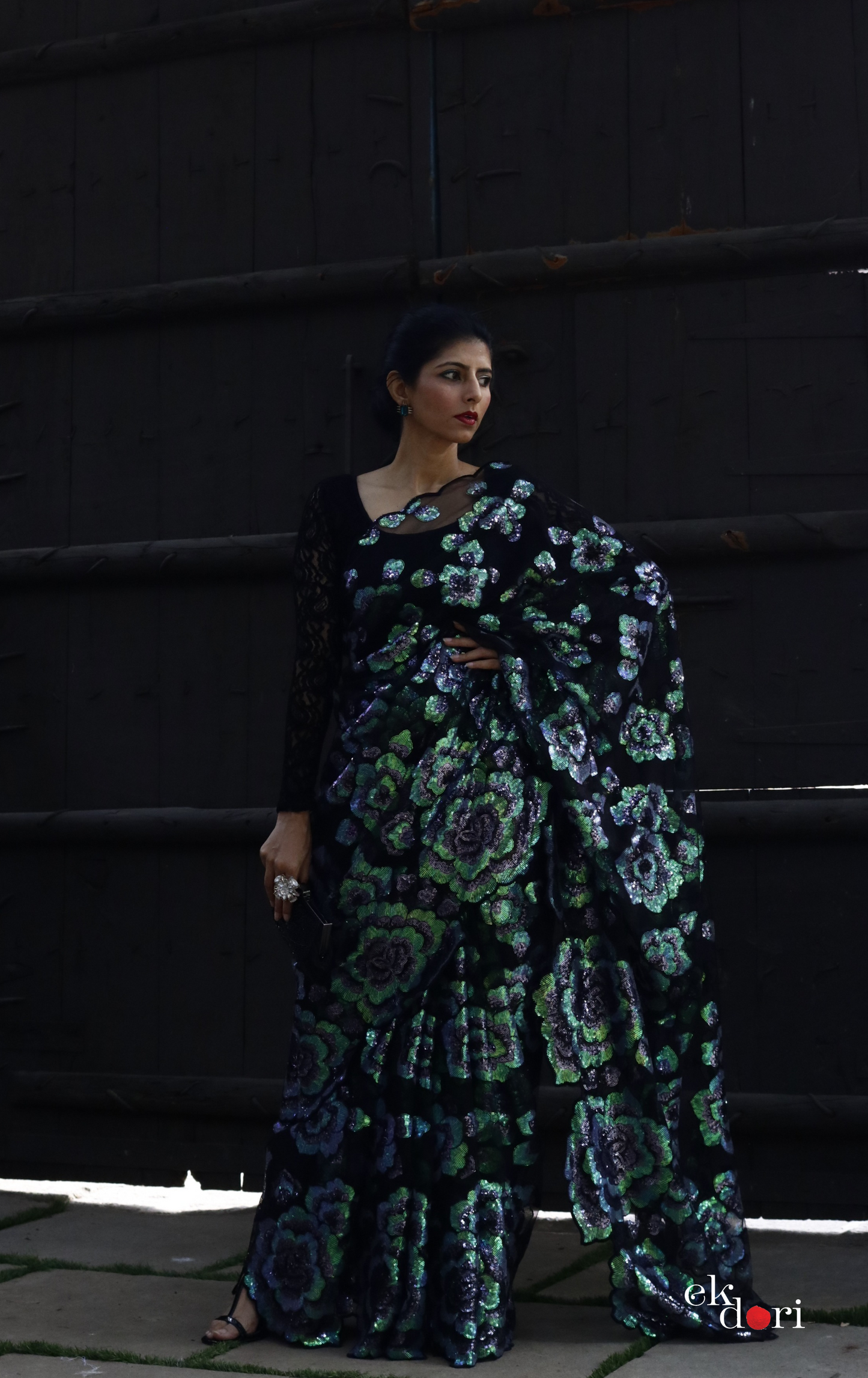 An Evening In Paris Floral Sequin Saree : 'An Evening In Paris' Sequin Cocktail Saree : Sequin Bollywood Saree