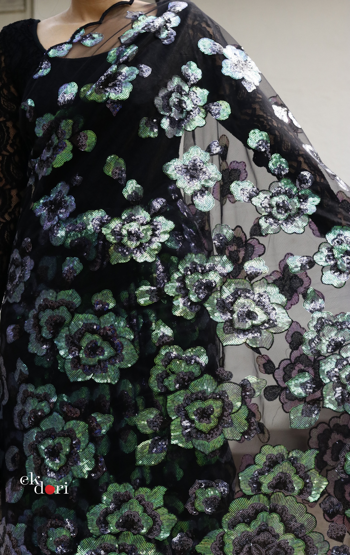 An Evening In Paris Floral Sequin Saree : 'An Evening In Paris' Sequin Cocktail Saree : Sequin Bollywood Saree
