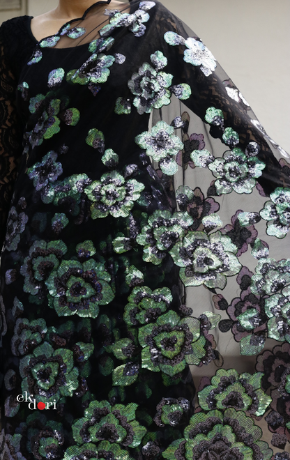 An Evening In Paris Floral Sequin Saree : 'An Evening In Paris' Sequin Cocktail Saree : Sequin Bollywood Saree