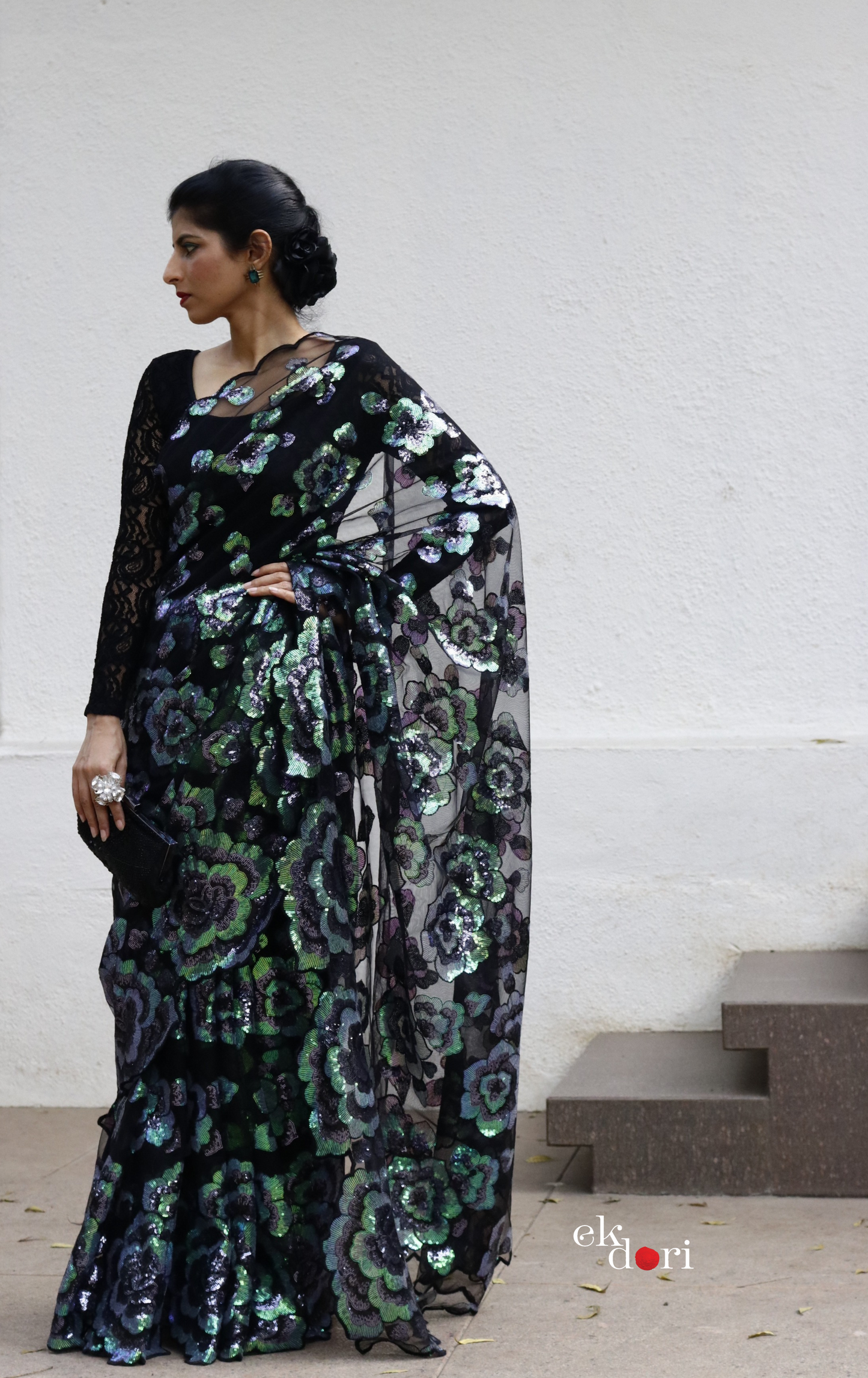 An Evening In Paris Floral Sequin Saree : 'An Evening In Paris' Sequin Cocktail Saree : Sequin Bollywood Saree