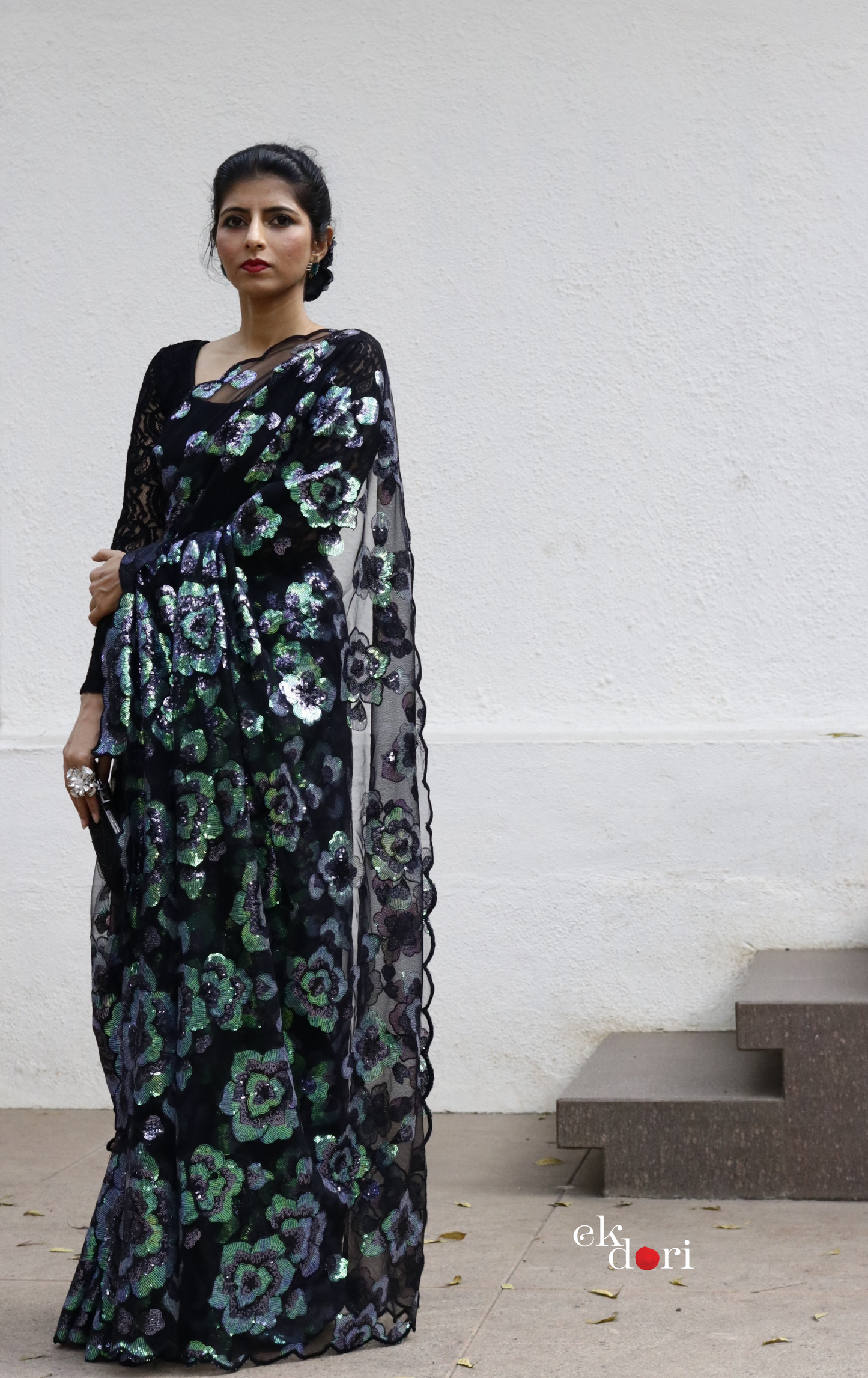 An Evening In Paris Floral Sequin Saree : 'An Evening In Paris' Sequin Cocktail Saree : Sequin Bollywood Saree