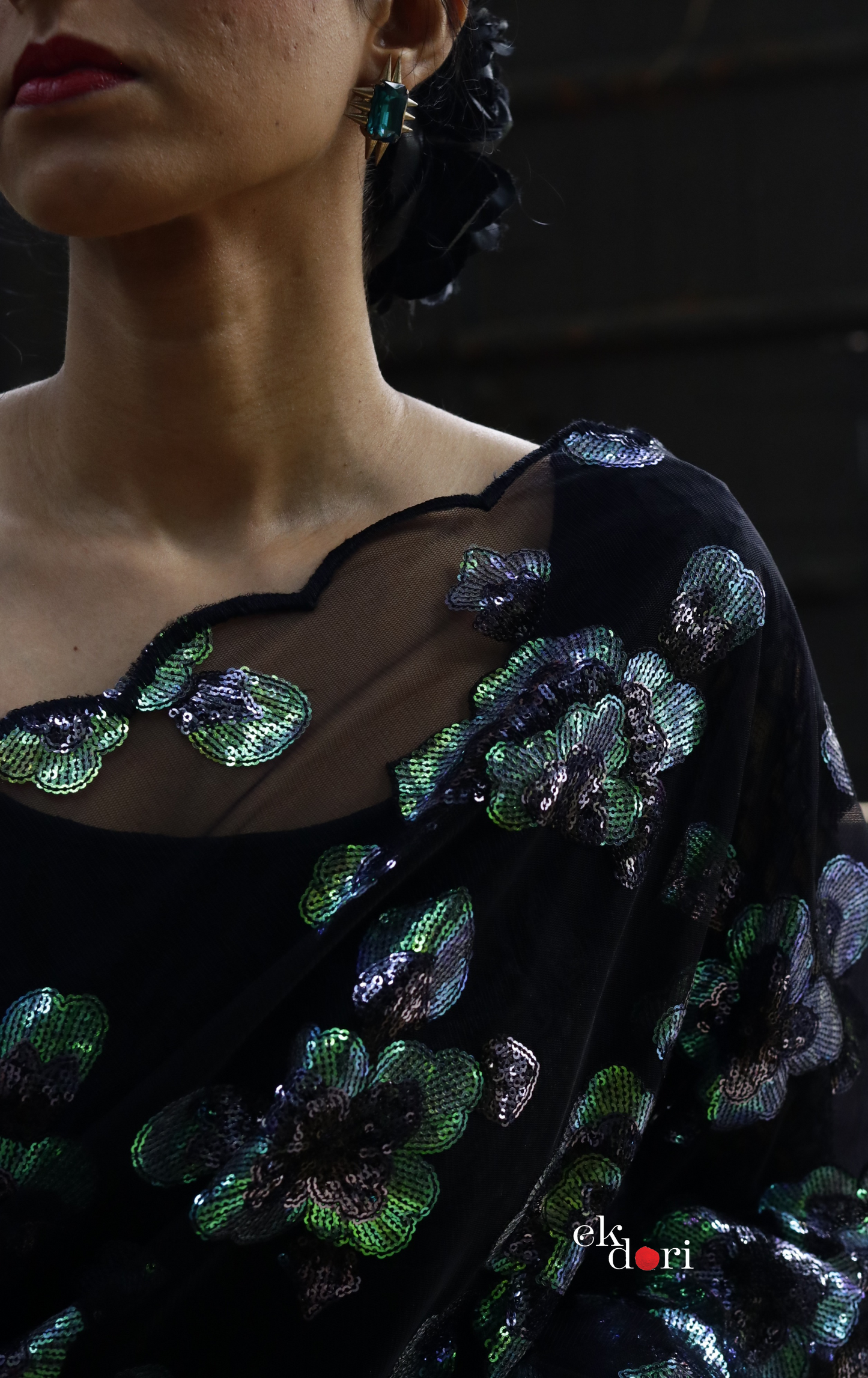An Evening In Paris Floral Sequin Saree : 'An Evening In Paris' Sequin Cocktail Saree : Sequin Bollywood Saree