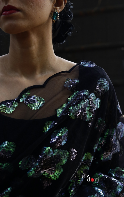 An Evening In Paris Floral Sequin Saree : 'An Evening In Paris' Sequin Cocktail Saree : Sequin Bollywood Saree