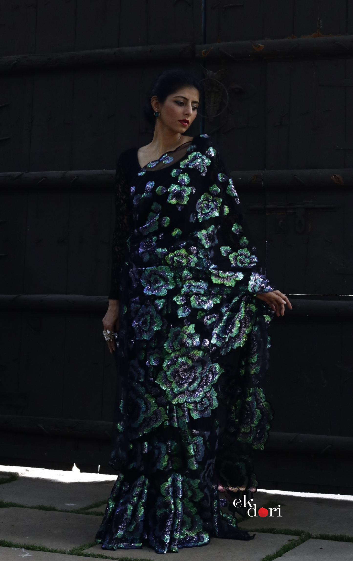 An Evening In Paris Floral Sequin Saree : 'An Evening In Paris' Sequin Cocktail Saree : Sequin Bollywood Saree