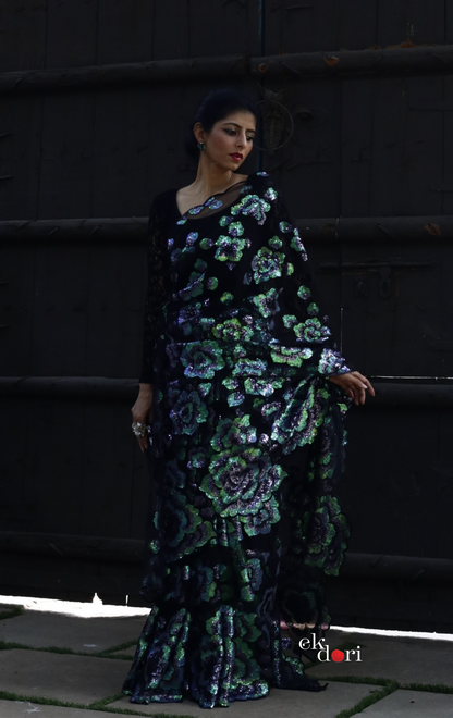 An Evening In Paris Floral Sequin Saree : 'An Evening In Paris' Sequin Cocktail Saree : Sequin Bollywood Saree