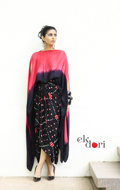Bandhani Modal Co-ord Skirt Set 'Fire' : 2 Piece Skirt Top Set