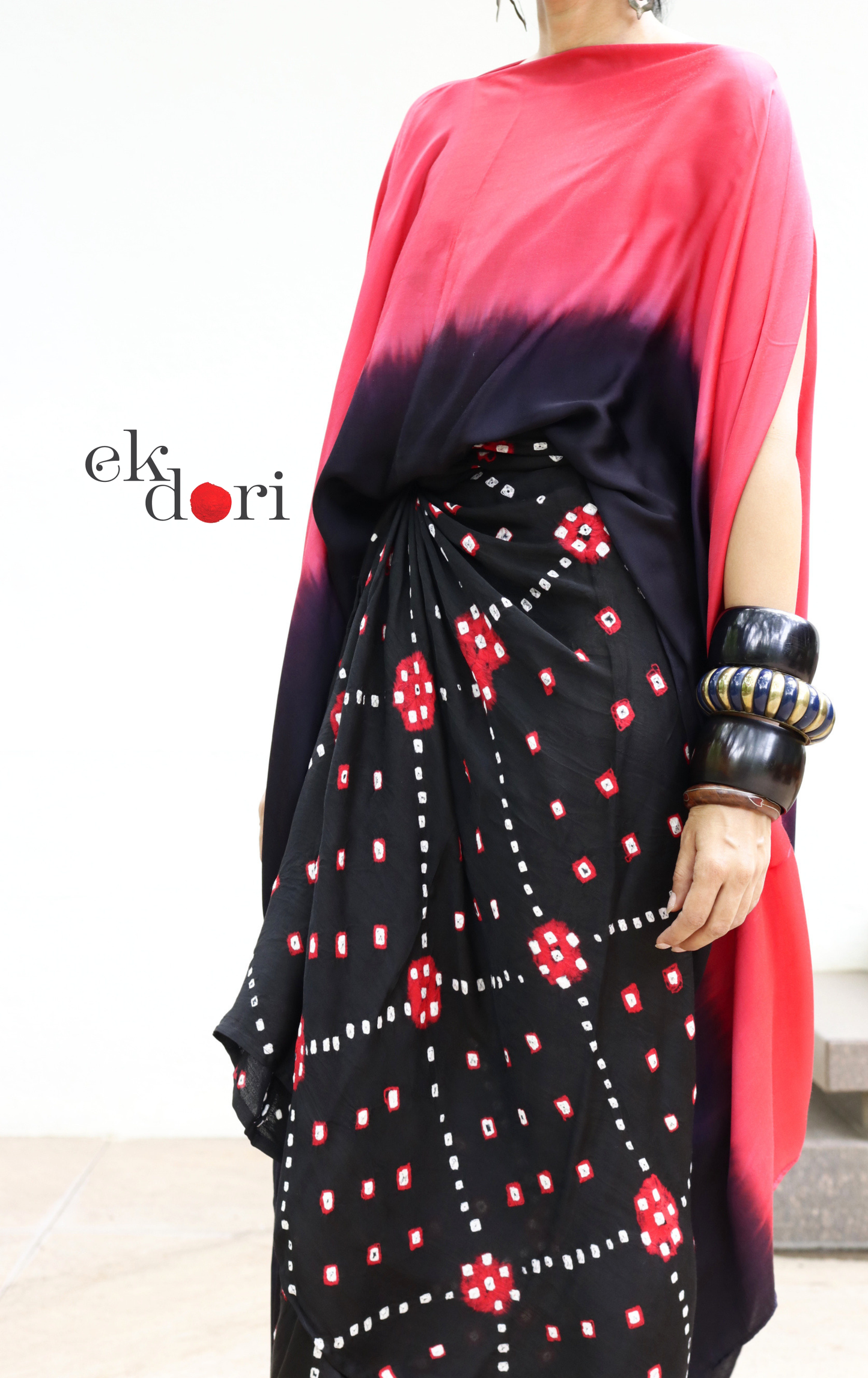 Bandhani Modal Co-ord Skirt Set 'Fire' : 2 Piece Skirt Top Set