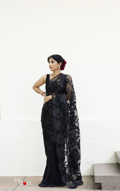 'Beauty In Black' Statement Black Sequin Saree : Bling It On Festive Cocktail Saree Collection