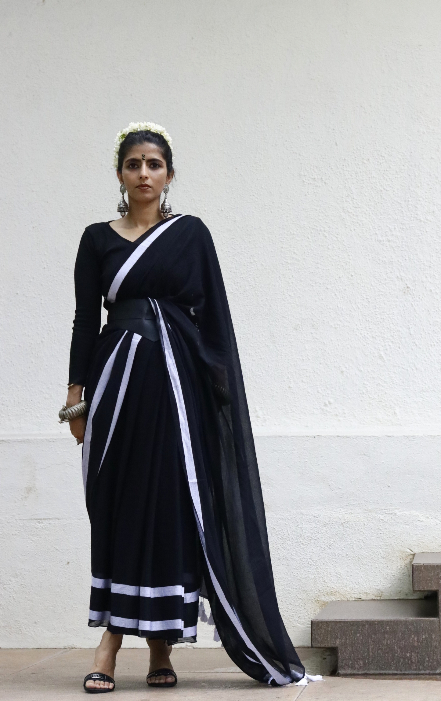 The Ivory & Coal Cotton Mul Saree : Buy Cotton Mul Sarees