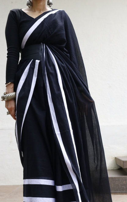 The Ivory & Coal Cotton Mul Saree : Buy Cotton Mul Sarees
