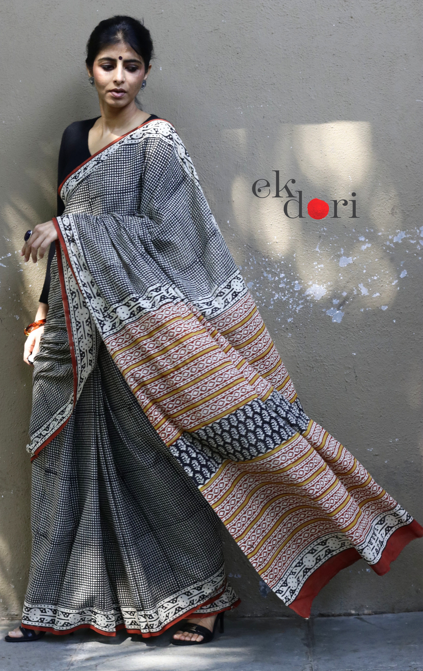 Buy Block Printed Cotton Work Saree Online : 'Boss Babe' Block Print Cotton Saree