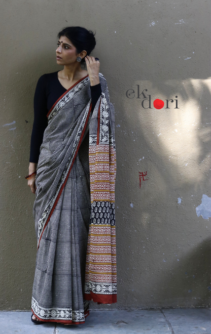 Buy Block Printed Cotton Work Saree Online : 'Boss Babe' Block Print Cotton Saree