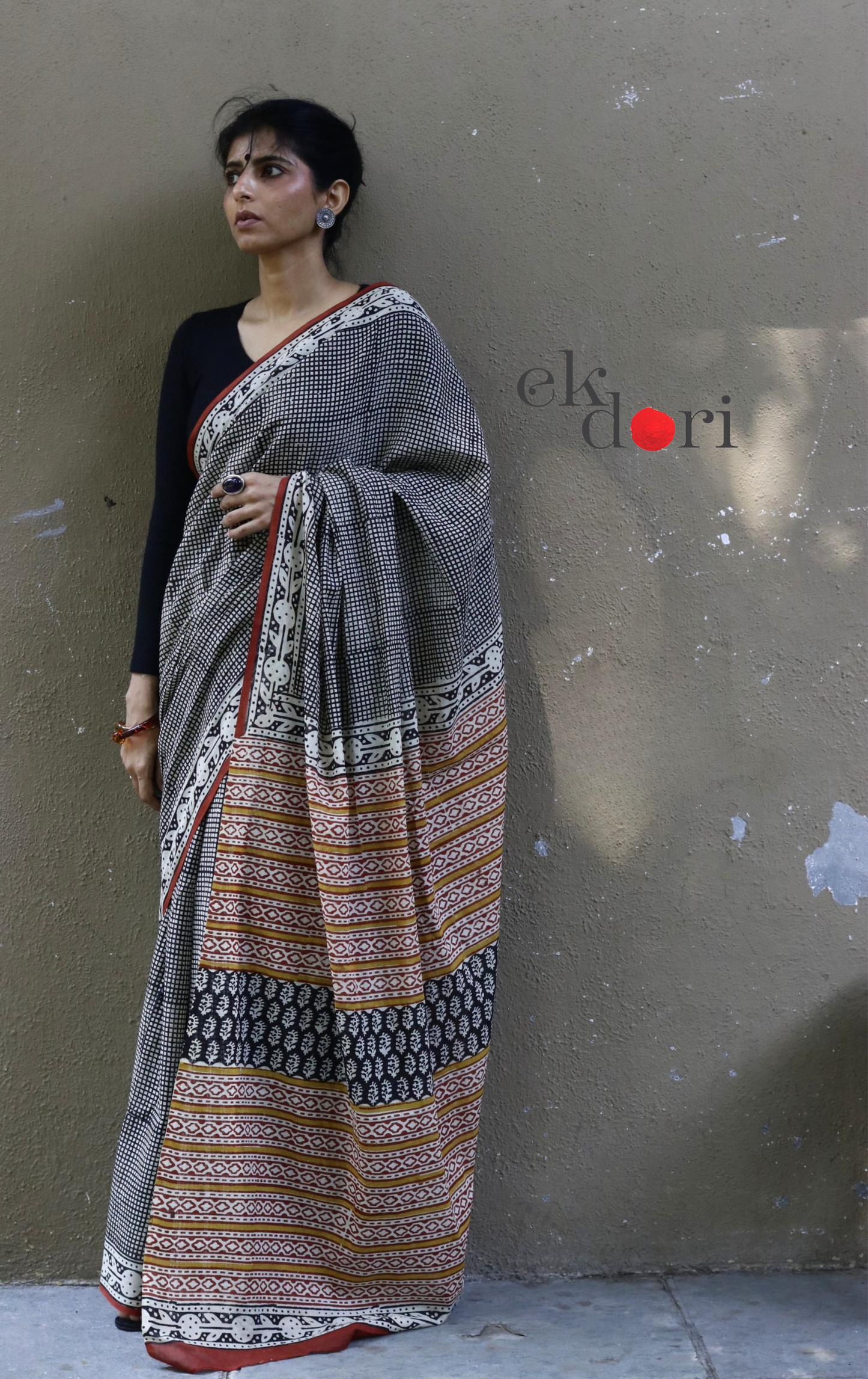 Buy Block Printed Cotton Work Saree Online : 'Boss Babe' Block Print Cotton Saree