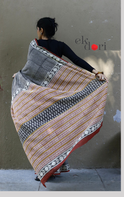 Buy Block Printed Cotton Work Saree Online : 'Boss Babe' Block Print Cotton Saree