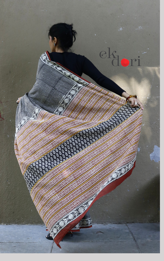Buy Block Printed Cotton Work Saree Online : 'Boss Babe' Block Print Cotton Saree