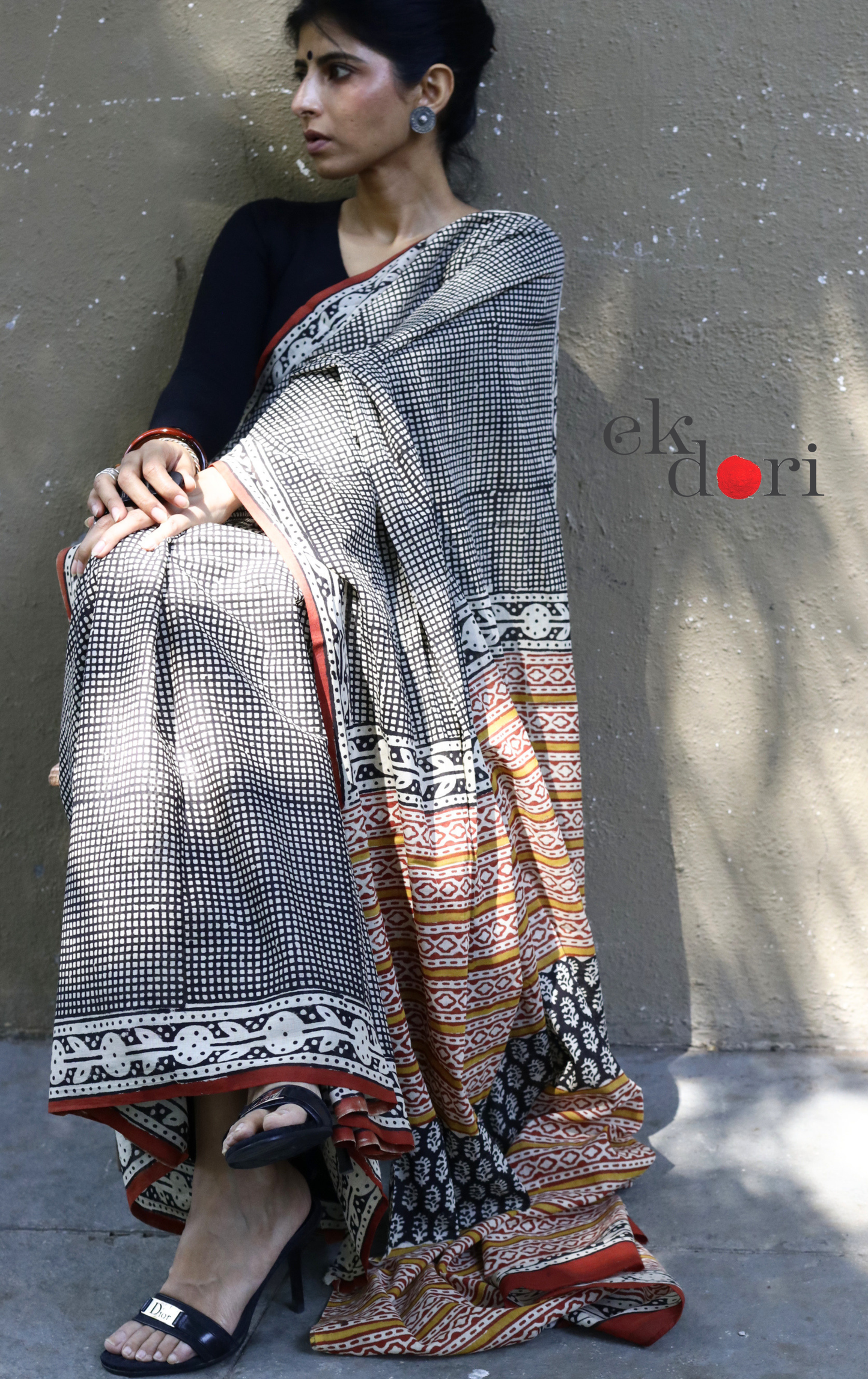 Buy Block Printed Cotton Work Saree Online : 'Boss Babe' Block Print Cotton Saree
