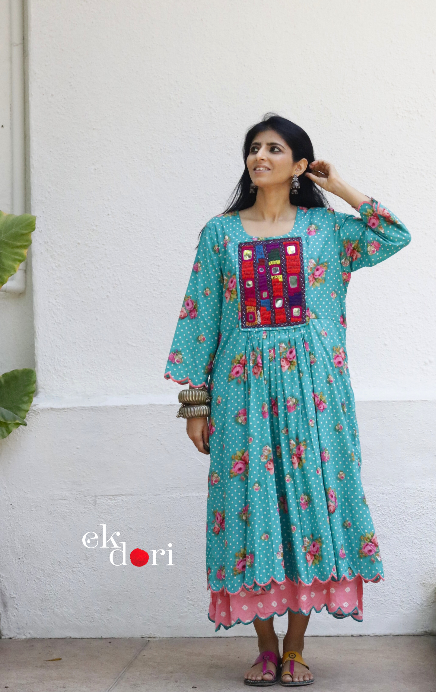 Cotton Dress With Mirror Hand Embroiderey &amp; Scalloped Edges : 'Blossom' Cotton Summer Dress