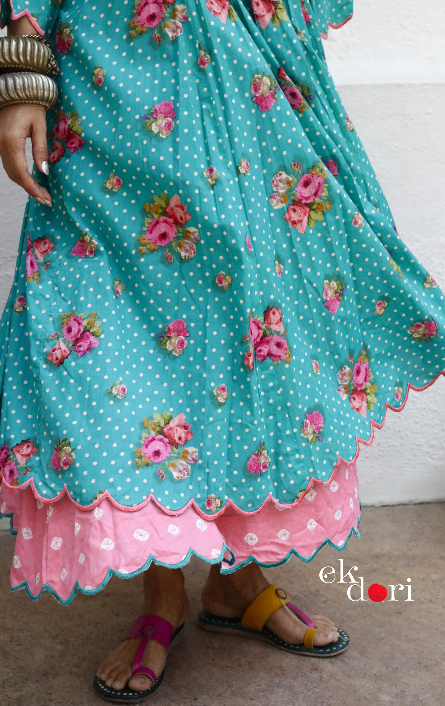 Cotton Dress With Mirror Hand Embroiderey &amp; Scalloped Edges : 'Blossom' Cotton Summer Dress