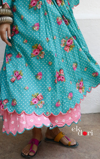 Cotton Dress With Mirror Hand Embroiderey &amp; Scalloped Edges : 'Blossom' Cotton Summer Dress