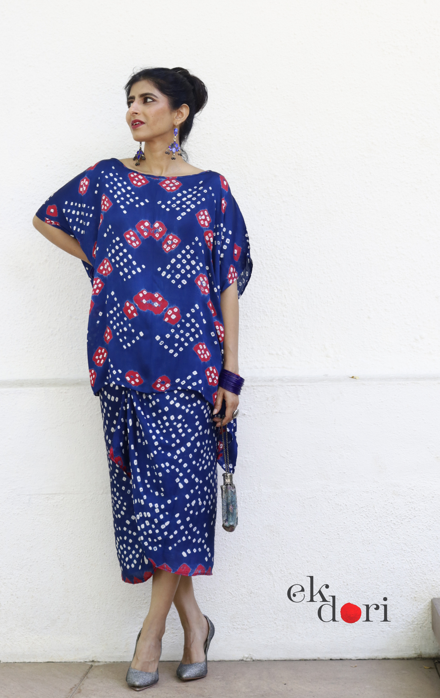 Bandhani Modal Co-ord Skirt Set 'Water Lily' : 2 Piece Skirt & Bandhani Top Set