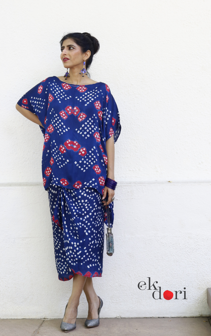 Bandhani Modal Co-ord Skirt Set 'Water Lily' : 2 Piece Skirt & Bandhani Top Set