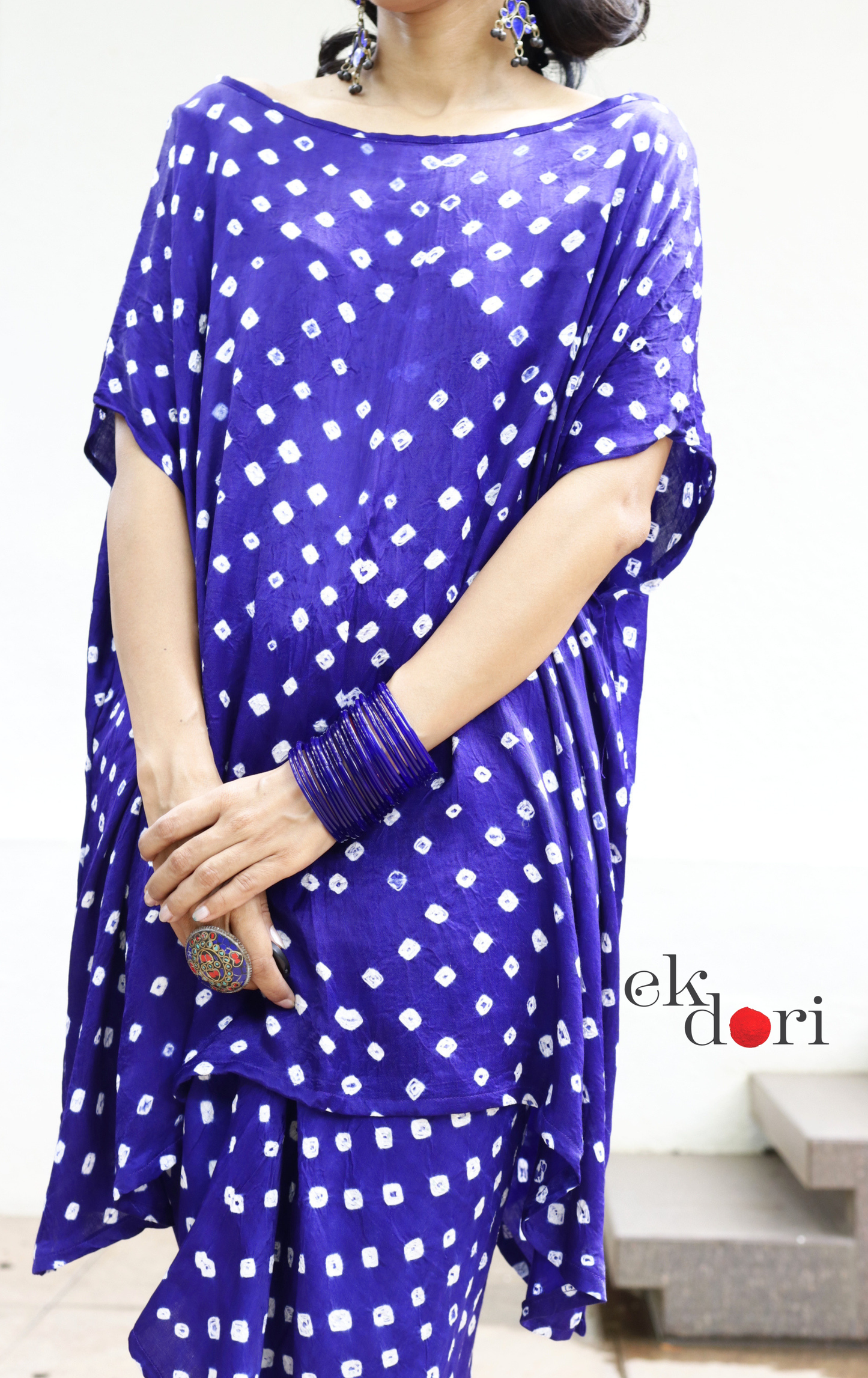 Bandhani Modal Co-ord Skirt Set 'Neela Ambar' : 2 Piece Skirt &amp; Bandhani Top Set