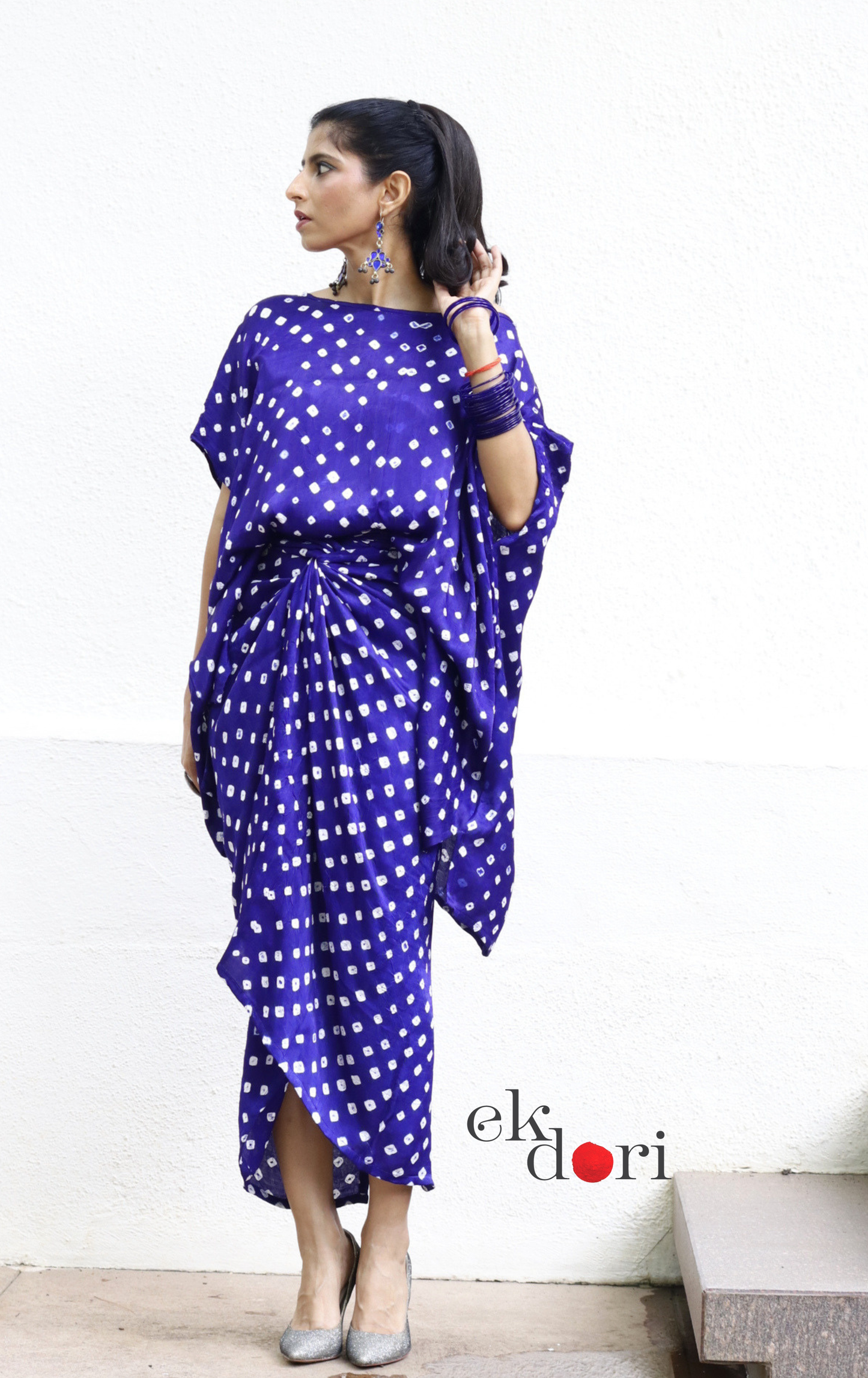 Bandhani Modal Co-ord Skirt Set 'Neela Ambar' : 2 Piece Skirt &amp; Bandhani Top Set