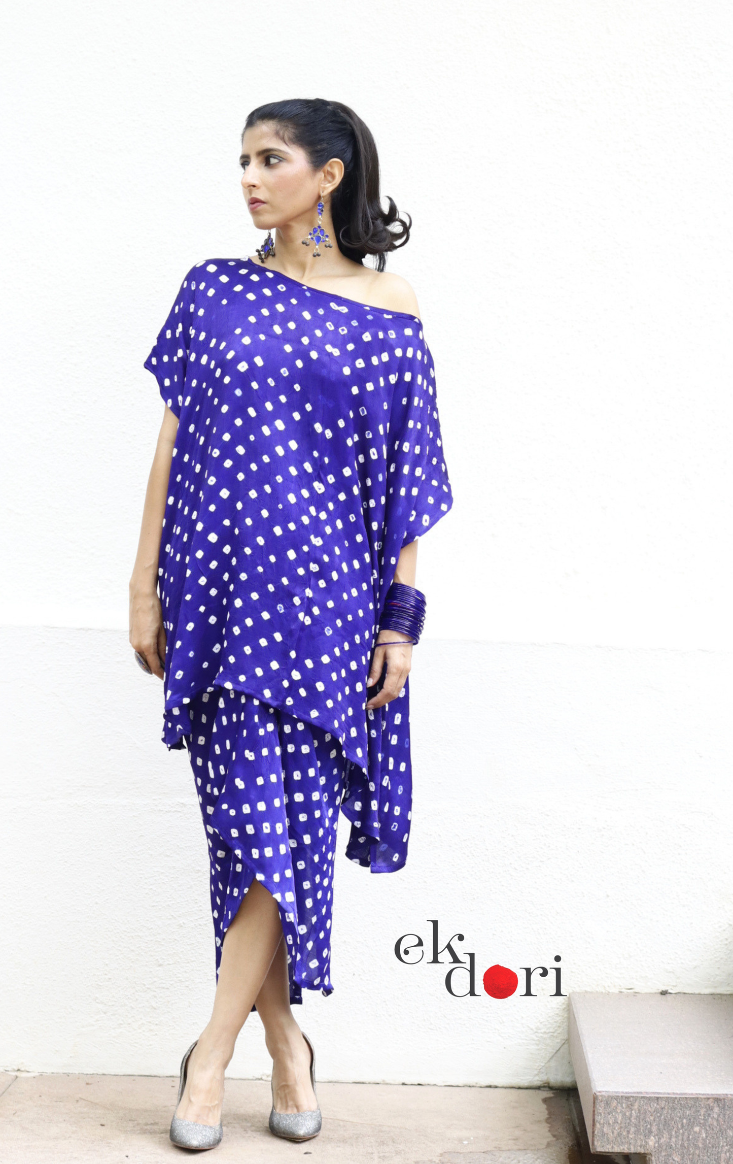 Bandhani Modal Co-ord Skirt Set 'Neela Ambar' : 2 Piece Skirt &amp; Bandhani Top Set