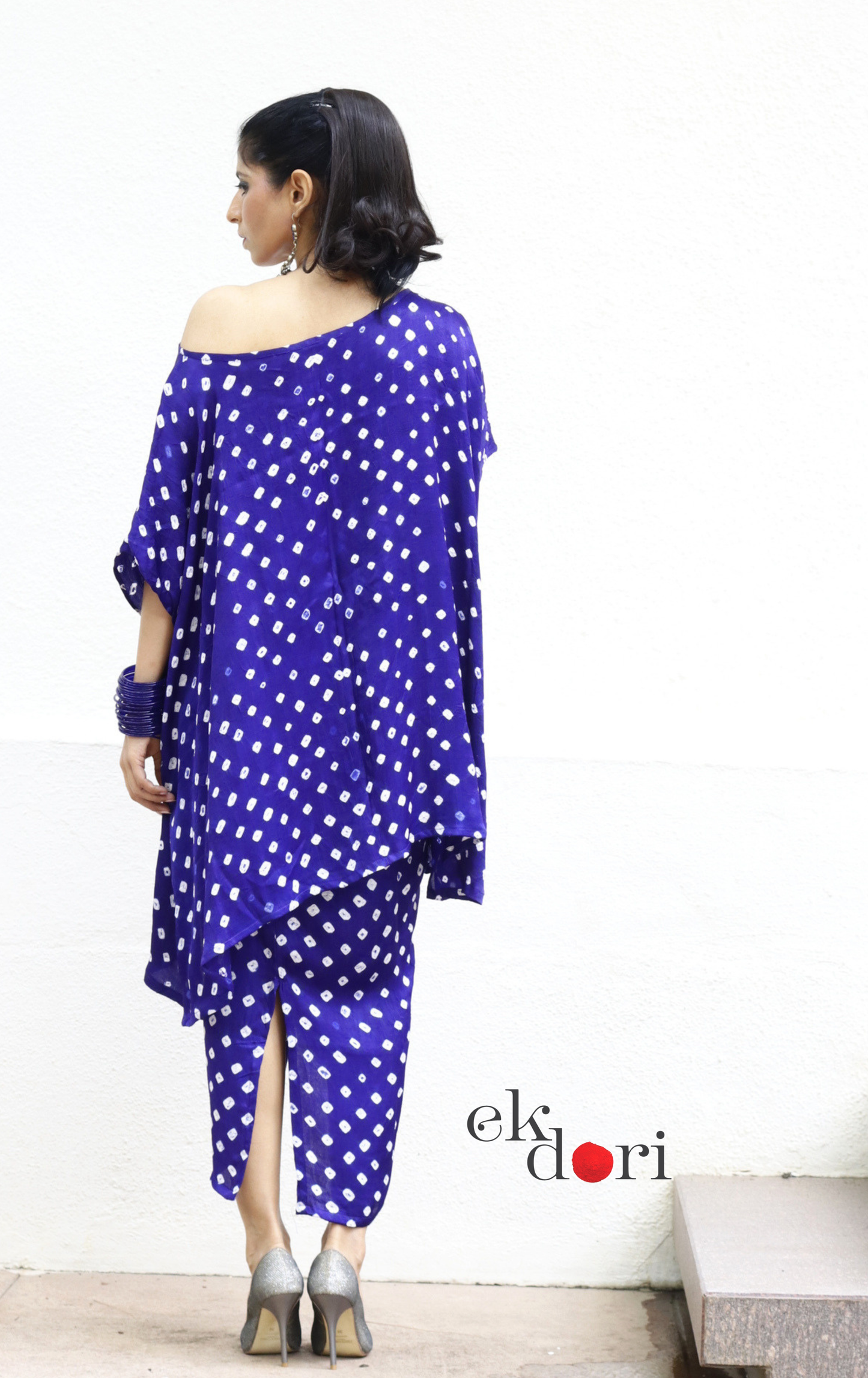 Bandhani Modal Co-ord Skirt Set 'Neela Ambar' : 2 Piece Skirt &amp; Bandhani Top Set