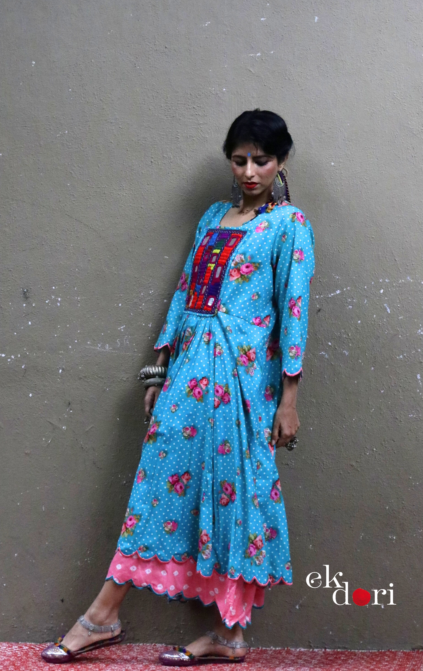 Cotton Dress With Mirror Hand Embroiderey &amp; Scalloped Edges : 'Blossom' Cotton Summer Dress