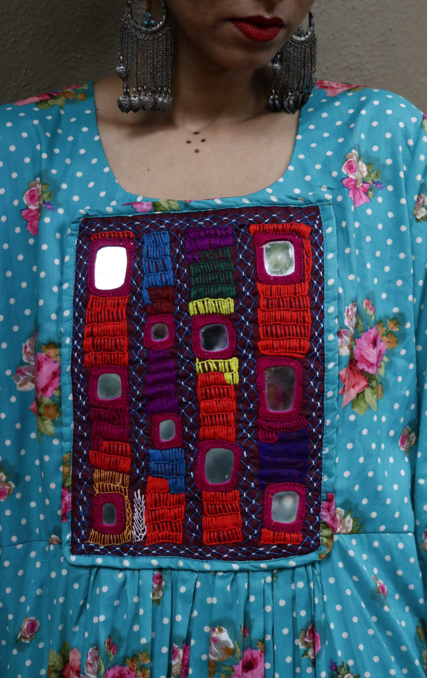 Cotton Dress With Mirror Hand Embroiderey &amp; Scalloped Edges : 'Blossom' Cotton Summer Dress