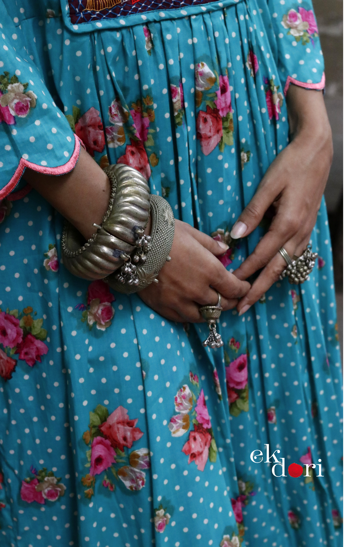 Cotton Dress With Mirror Hand Embroiderey &amp; Scalloped Edges : 'Blossom' Cotton Summer Dress