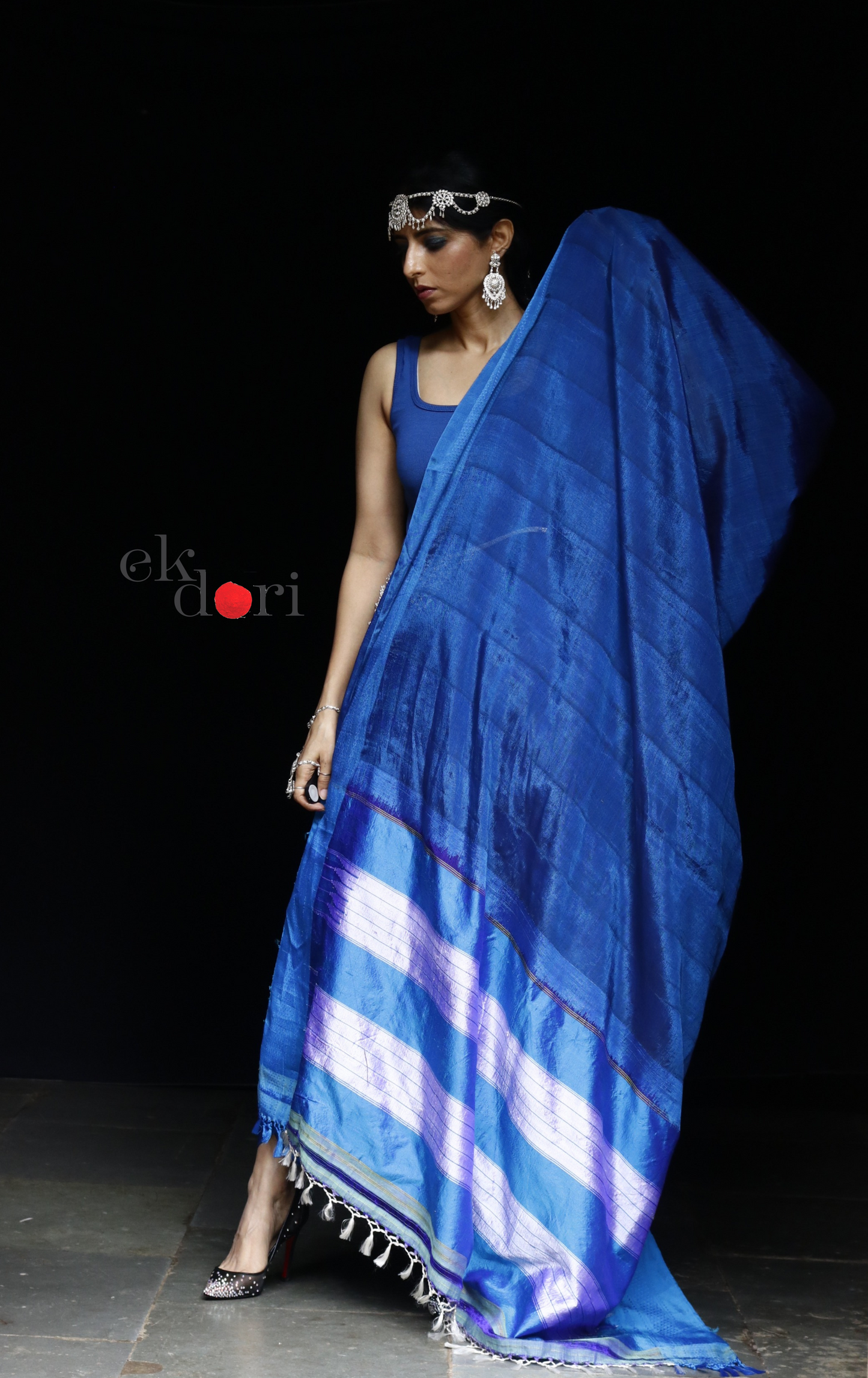 Buy Ilkal Handloom Saree : Handloom Ilkal 'Blue Lagoon' Rayon Silk Saree