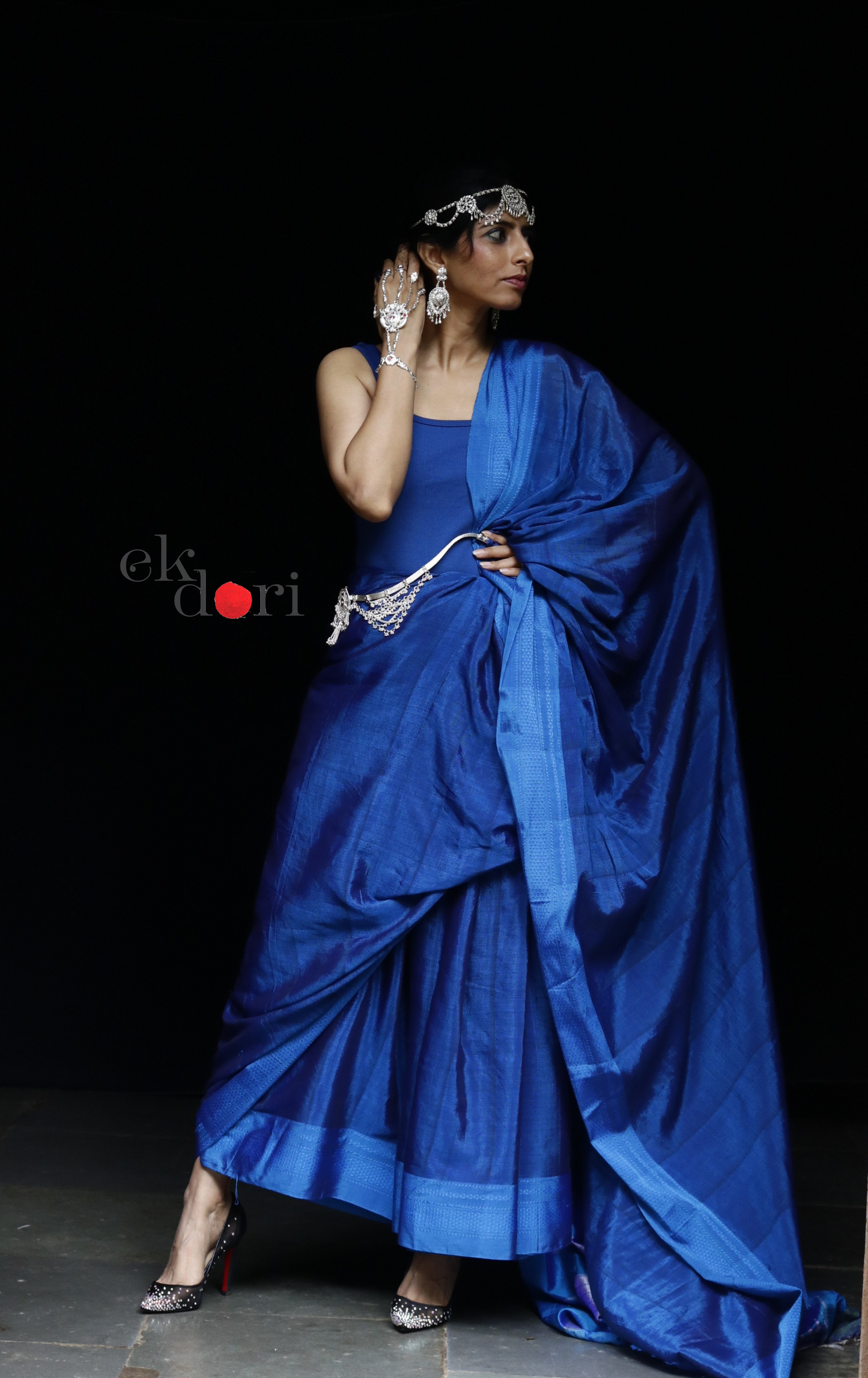 Buy Ilkal Handloom Saree : Handloom Ilkal 'Blue Lagoon' Rayon Silk Saree
