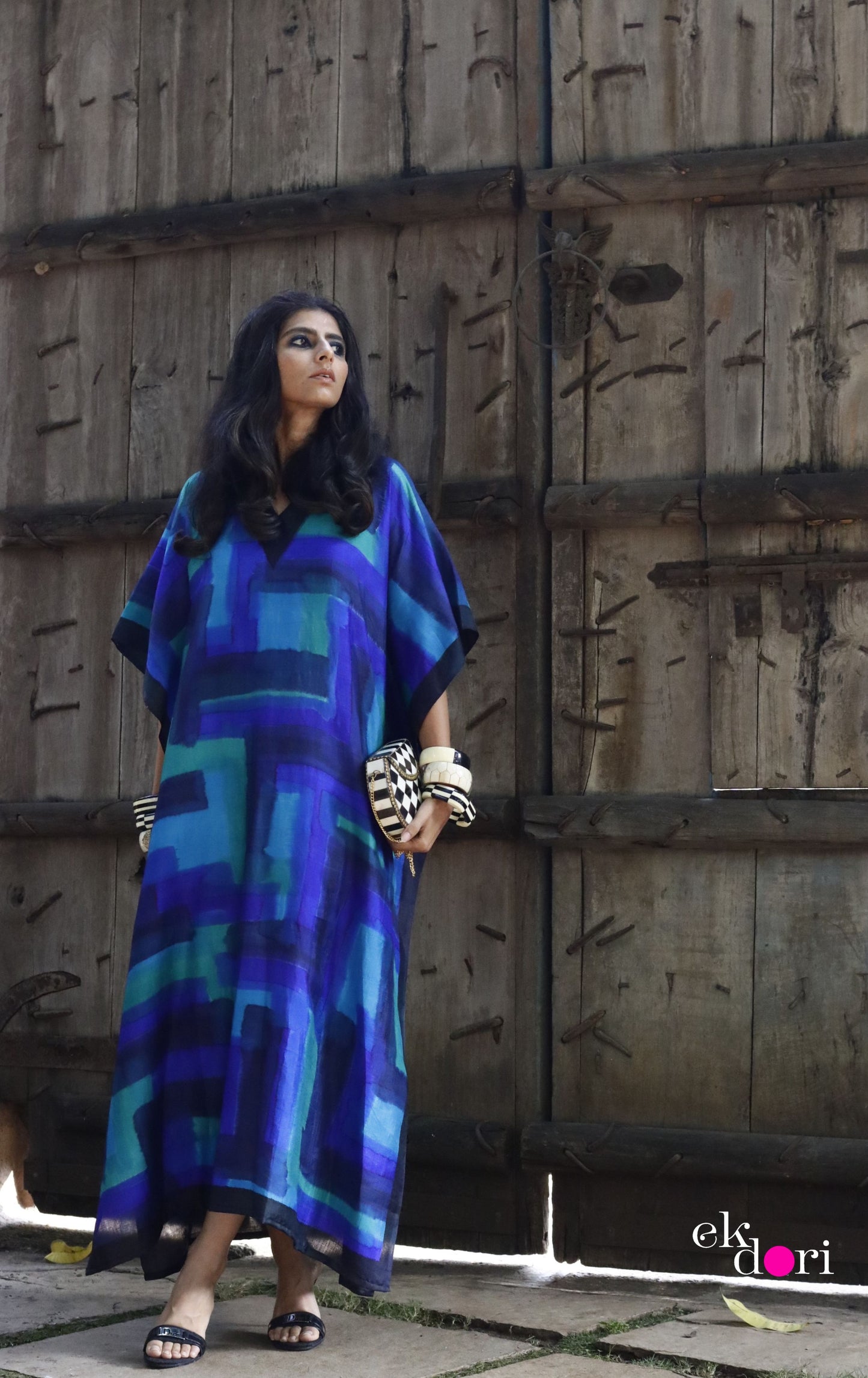 The Sky & Ocean Silk Kaftan Dress : Pure Silk Statement Kaftan Dress